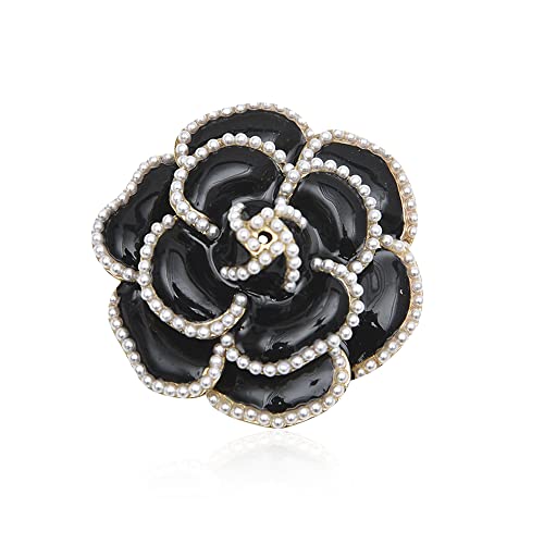 Women Camellia Flower Pearl Enamel Brooch Pins for Ladies Jewelry Fashion - color: C