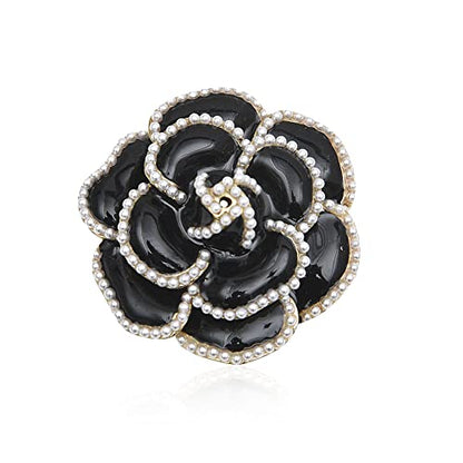 Women Camellia Flower Pearl Enamel Brooch Pins for Ladies Jewelry Fashion - color: C