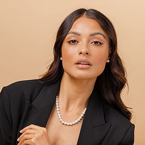 PAVOI 925 Sterling Silver Round Simulated Shell Pearl Necklace Strand | Pearl Choker Necklace | Jewelry for Women - size: 18 Inches, style: 8mm