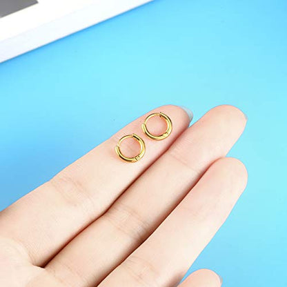 316L Surgical Stainless Steel Huggie Hoop Earrings 6mm 8mm 10mm 11mm 12mm 14mm Hypoallergenic Earrings Hoop Cartilage Helix Lobes Hinged Sleeper Earrings For Men Women - style: B09:8mm Gold (THK 1.5mm)