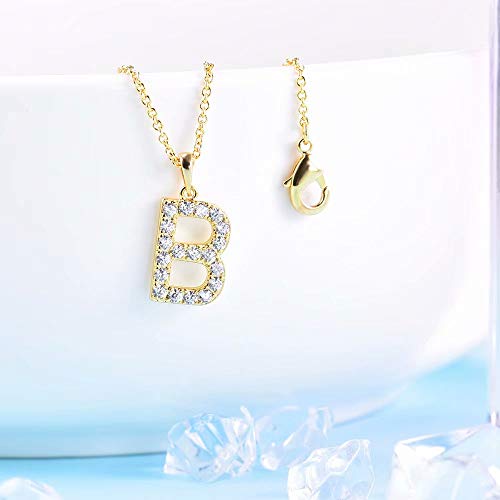Tarsus Initial Cubic Zirconia Necklace for Women Teens | Jewelry Gifts for Women Adjustable Chain 18" + 2" - style: Gold-B-Diamond style