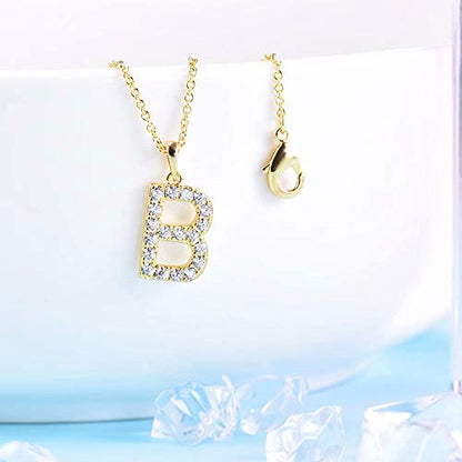 Tarsus Initial Cubic Zirconia Necklace for Women Teens | Jewelry Gifts for Women Adjustable Chain 18" + 2" - style: Gold-B-Diamond style