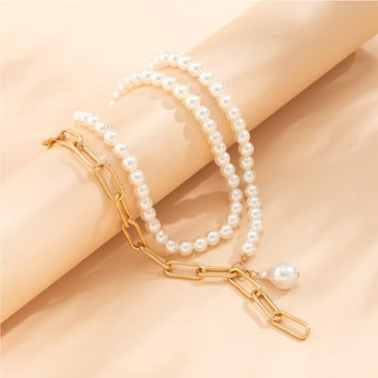 Faux Pearl Choker Necklaces for Women Large Chunky Pearl Necklace Dainty Statement Bride Wedding Jewelry - style: Layered Necklace