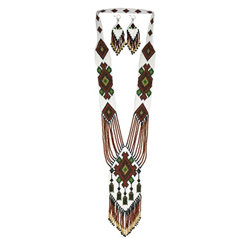 Handmade Native American Style Tribal ethnic Seed Bead Beaded Layered Medallion Necklace 4 - color: Brown