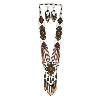 Handmade Native American Style Tribal ethnic Seed Bead Beaded Layered Medallion Necklace 4 - color: Brown