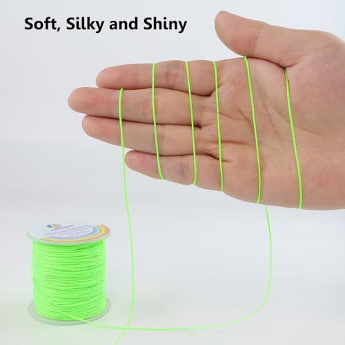 LUSTEMBER 0.8mm Nylon String, Strong Bracelet String, Durable Nylon Cord for Jewelry Making, Bracelets, Beading, Necklaces, Rattail Braiding, Kumihimo, Wind Chimes, Blinds and Handicrafts - size: Fluorescent Green