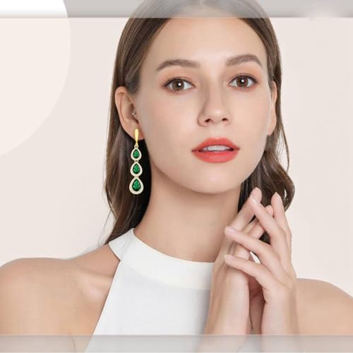 LMXXVJ Necklace Long Earrings Bracelet Set, White Gold Plated Created Blue Sapphire Jewelry Set Wedding Party Gift Jewelry for Women Bridal Bridesmaid - color: Gold-Green
