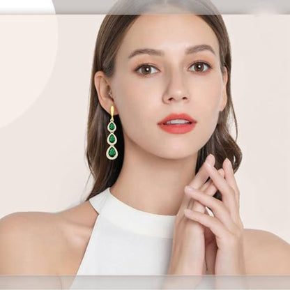 LMXXVJ Necklace Long Earrings Bracelet Set, White Gold Plated Created Blue Sapphire Jewelry Set Wedding Party Gift Jewelry for Women Bridal Bridesmaid - color: Gold-Green