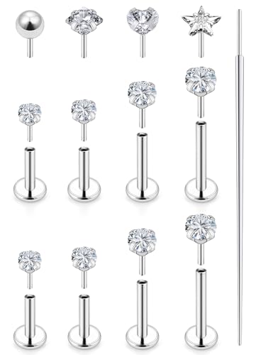 20G 18G 16G Nose Rings Studs 316L Surgical Steel Flat Back Threadless Push in Nose Studs Screw L-Shaped Nose Rings Tragus Cartilage Helix Earrings Piercing Jewelry for Women Men - color: 20G-6/7/8mm Bars-1.5/2/2.5/3mm CZ