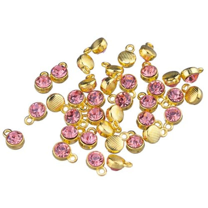 BetterJonny 260pcs Charms for Jewelry Making, 60pcs Gold Crystal Birthstone Charms Beads with 100 Lobster Clasps and 100 Jump Ring for Necklace Bracelet Earring - color: （#A）Gold Round