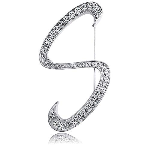 Letter Brooch Pins Initial Rhinestone Brooch for Women Crafts Silvery A-Z - color: Silver S