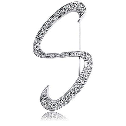 Letter Brooch Pins Initial Rhinestone Brooch for Women Crafts Silvery A-Z - color: Silver S