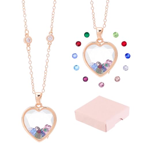 13Pcs Heart Floating Locket Pendant Necklaces Golden Locket Pendant Necklace Memory Metal Necklace with Colorful Glass Cabochons 18.11 inch Long for Women Friendship Memory Nostalgic - color: Gold Heart