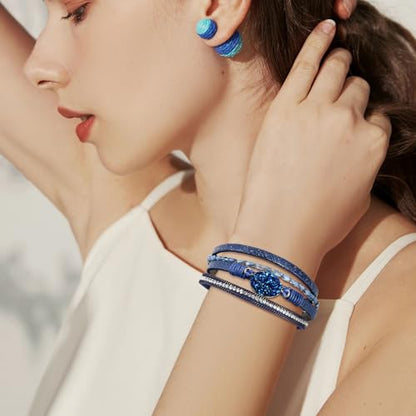 Wrapped Bracelets for Women,Leather Boho Bracelets for Women - color: Beads-NavyBlue
