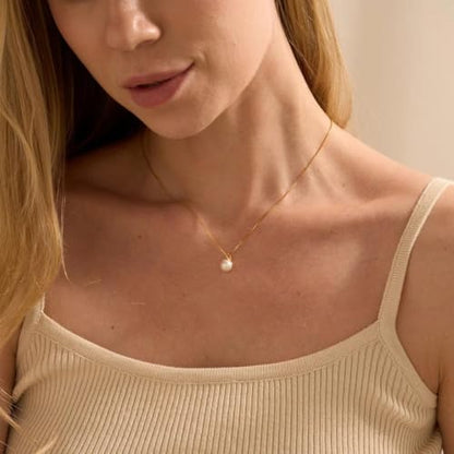 Dainty Pearl Pendant Necklaces for Women 14K Gold Plated Handmade Layered Pearl Chain Necklace Delicate Layered Pearl Necklace Everyday Jewelry Gift - color: NK02-Box-Gold