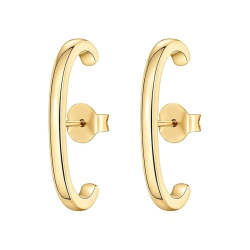 KELMALL 14K Gold Plated CZ Ear Climber Earrings for Women – Curved Bar Cuff Stud Earrings, Sparkly Cubic Zirconia Arc Climber, Minimalist Statement Jewelry - color: Plain - Gold