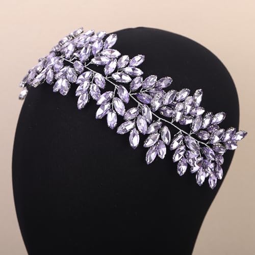 Missgrace Women Silver Green Black Red Blue Handmade Full Crystal Rhinestone Large Headband Hair Vine Shinny Headpiece Bridal Wedding Hair Accessories for Women (Light purple) - color: Light purple