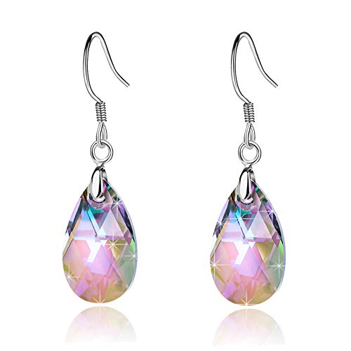 Austrian Crystal Teardrop Drop Earrings for Women, French Hook | 925 Sterling Silver Hook, Crystal Dangle Earrings, Sparkly Teardrop Stone, Lightweight Feel, Day-To-Evening Wear - color: Rainbow
