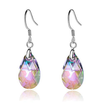 Austrian Crystal Teardrop Drop Earrings for Women, French Hook | 925 Sterling Silver Hook, Crystal Dangle Earrings, Sparkly Teardrop Stone, Lightweight Feel, Day-To-Evening Wear - color: Rainbow