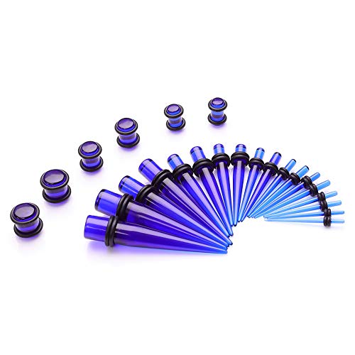 JieyueJewelry 50/54 Pcs Ear Stretching Kit 14G-00G | Acrylic Tapers & Plugs with Silicone Tunnels, Ear Gauges Expander Set Body Piercing Jewelry for Women and Men - color: Clear Blue