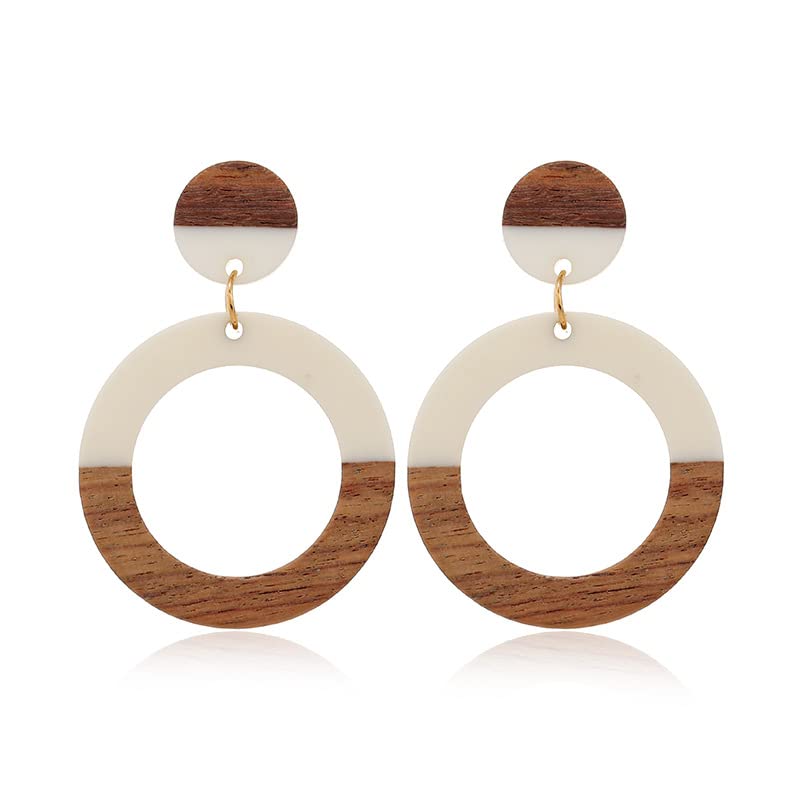 Retro Wooden Resin Geometric Bar Drop Dangle Earrings Layered Leopard for Women Polymer Clay Lightweight Statement Jewelry - style: 21