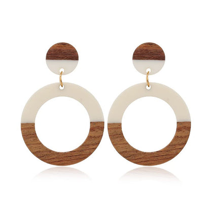 Retro Wooden Resin Geometric Bar Drop Dangle Earrings Layered Leopard for Women Polymer Clay Lightweight Statement Jewelry - style: 21