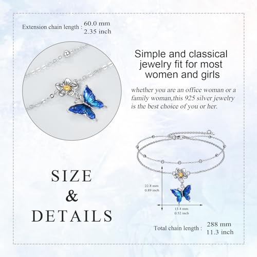 YAFEINI Anklet Bracelets for Women Girls Sterling Silver Hummingbird/Dragonfly/Butterfly Link Chain Anklets Jewelry Gifts - color: Layered butterfly anklets