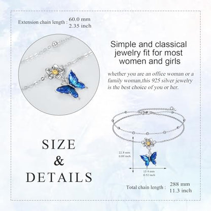 YAFEINI Anklet Bracelets for Women Girls Sterling Silver Hummingbird/Dragonfly/Butterfly Link Chain Anklets Jewelry Gifts - color: Layered butterfly anklets