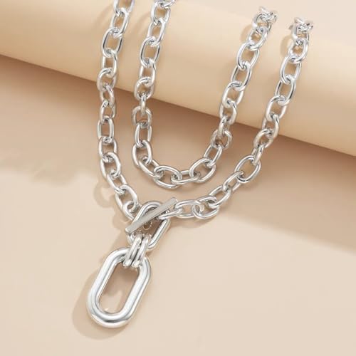 CSIYANJRY99 Chunky Gold Necklaces for Women,Multilayer Punk 80s Hip Hop Necklace,Layered Cuban Link Chain Statement Necklace 90s Freaknik Outfit Accessories for Women - color: Silver Larered Neckalce