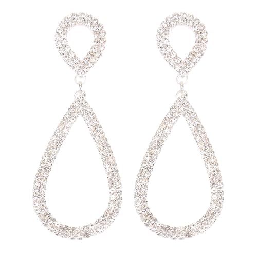 Rhinestone Teardrop Dangle Earrings Sparkly Wedding Jewelry - color: Silver