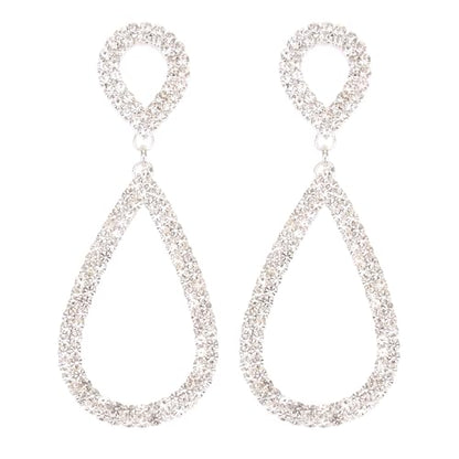 Rhinestone Teardrop Dangle Earrings Sparkly Wedding Jewelry - color: Silver
