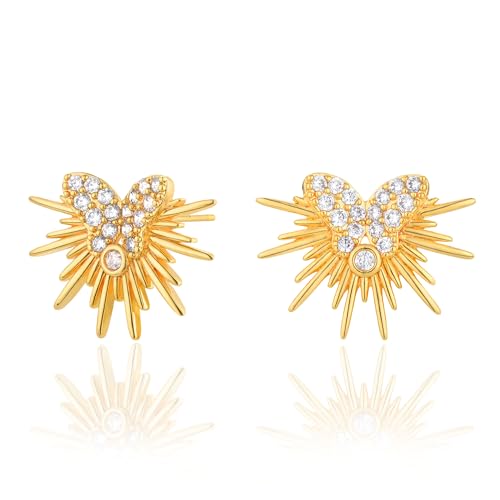 LOYATA Spike Earrings Gold Huggie Hoop Diamond Cubic Zirconia 14K Gold Plated Dainty Small Simple Hypoallergenic Geometric Jewelry Gift for Women - color: Butterfly Thorn