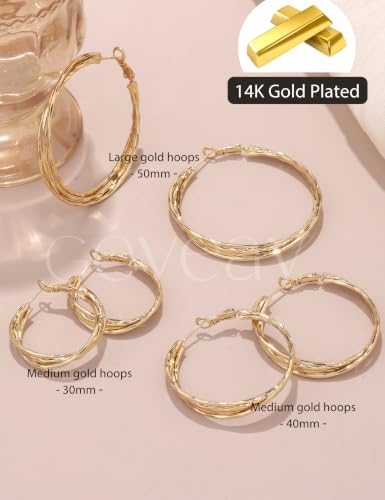 Gold Hoop Earrings for Women Hypoallergenic Lightweight Twisted Hoops Earrings Trendy Chunky Large Big Mobius Gold Earrings 30/40/50MM - color: 30MM Gold