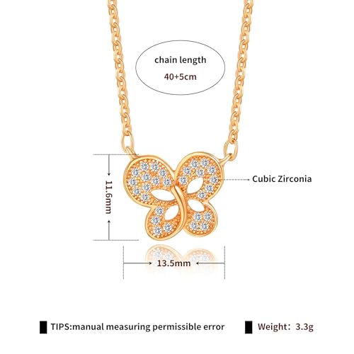 Gold Plated Pendant Necklaces for Women Cubic Zirconia Accent 18 Inch Adjustable Chain Hypoallergenic Gift for Wife Mom Birthday Valentines Day - style: Gold butterfly