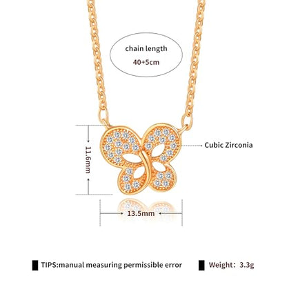 Gold Plated Pendant Necklaces for Women Cubic Zirconia Accent 18 Inch Adjustable Chain Hypoallergenic Gift for Wife Mom Birthday Valentines Day - style: Gold butterfly