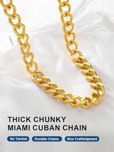 ChainsPro Cuban Link Chain for Women,Stainless Steel Chunky Necklace Silver/Gold Plated Thick Chain Choker, 12/16/20 mm Width,18" and 20" Punk Hip Hop Trendy Non Tarnish Jewelry Gifts - color: Gold Plated, style: 16mm-18"