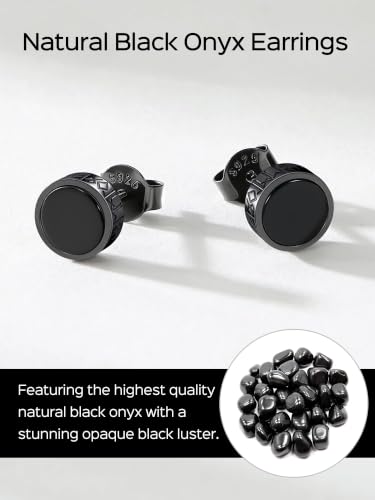ChicSilver 925 Sterling Silver Viking Rune Natural Black Onyx Stud Earrings For Women Men - style: A: Side Runes-Black 6mm