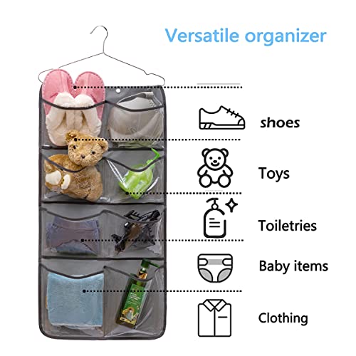 Dual Sided Hanging Closet Organizer Durable Socks Stocking Clothes Bra Accessories Storage Bag With 16 Large Pockets (Clear PVC Pockets)
