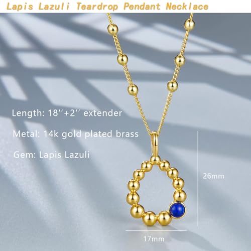 NUZON Sunburst Heart / 2-Tone Interlocking/CZ Evil Eye/Single Pearl/Love Heart Pendant Necklace for Women 14K Gold Chain Necklace Chunky Statement Jewelry - color: Lapis Lazuli Teardrop Pendant