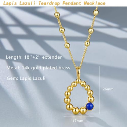 NUZON Sunburst Heart / 2-Tone Interlocking/CZ Evil Eye/Single Pearl/Love Heart Pendant Necklace for Women 14K Gold Chain Necklace Chunky Statement Jewelry - color: Lapis Lazuli Teardrop Pendant