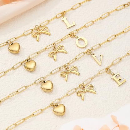 14K Gold Plated Bracelet for Women Simple Jewelry Initial A-Z Bracelet Dainty Chain Gifts for Women Birthday Unique Dainty Letter Charm Bracelet with Bow Anniversaries Gifts for Mother Her Jewelry Gift - style: O