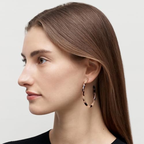 Circle Hoop Earrings Acetate Resin Fashion Jewelry for Women - color: Perle Noir, size: Large