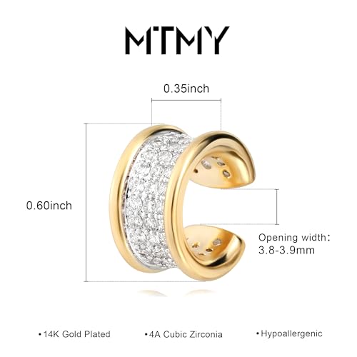 Gold Ear Cuff Earring for Women 14K Gold Plated Cubic Zirconia Non-Pierced Clip on Cartilage Chunky Ear Cuffs Hypoallergenic Jewelry - style: wide / pair