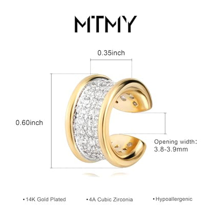 Gold Ear Cuff Earring for Women 14K Gold Plated Cubic Zirconia Non-Pierced Clip on Cartilage Chunky Ear Cuffs Hypoallergenic Jewelry - style: wide / pair