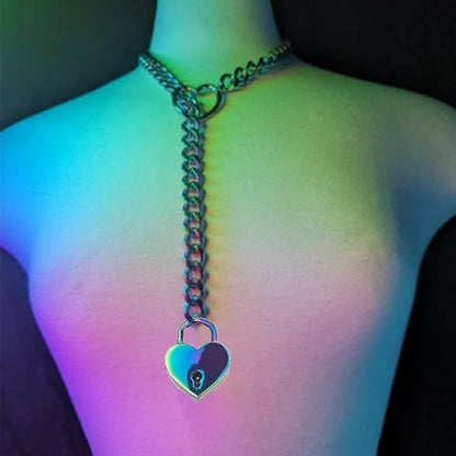 MIFYNN Heart O ring Slip Chain Necklaces for Women Stainless Steel Cuban Chain Bar Necklace Punk Rock Collar Necklace Handmade Adjustable Lariat Y Necklaces for Men - color: Multicolor lock