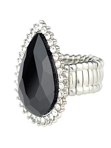 NYFASHION101 Radiant Teardrop Stone Adjustable Cocktail Statement Ring - color: Clear Encircled Teardrop, Jet Black