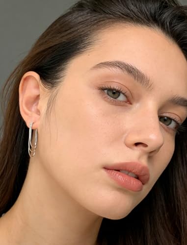 Tassel Earrings for Women Gold Plated Silver Chain Earrings Dainty Minimalist Dangle Drop Studs - color: F-Silver with Three Chains