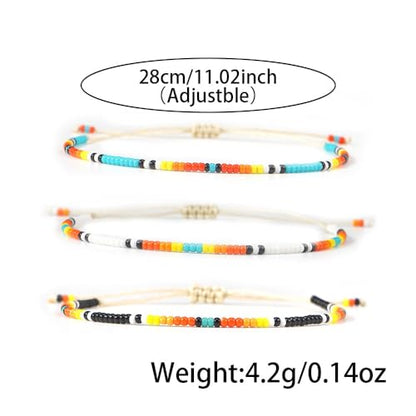 Seed Beaded String Rope Adjustable Bracelets Set for Women Men, Small Colorful Boho Rice 3Pcs Stack Handmade Thin Jewelry, Daily Beach Vacation Friendship Gift - color: Orange Blue F