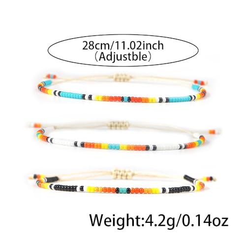Seed Beaded String Rope Adjustable Bracelets Set for Women Men, Small Colorful Boho Rice 3Pcs Stack Handmade Thin Jewelry, Daily Beach Vacation Friendship Gift - color: Orange Blue F