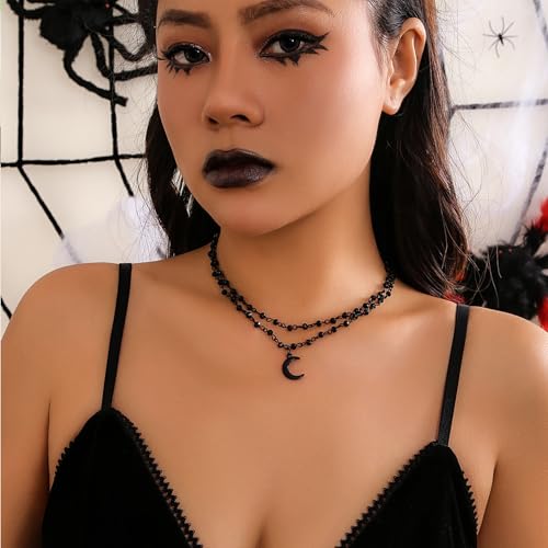 Slip Chain Necklace for Women Gothic Stainless Steel Bar Pendant Cuban Link Necklaces Adjustable Goth O Ring Long Necklaces Punk Rock Collar Choker Trendy Lariat Y Necklace - color: Moon